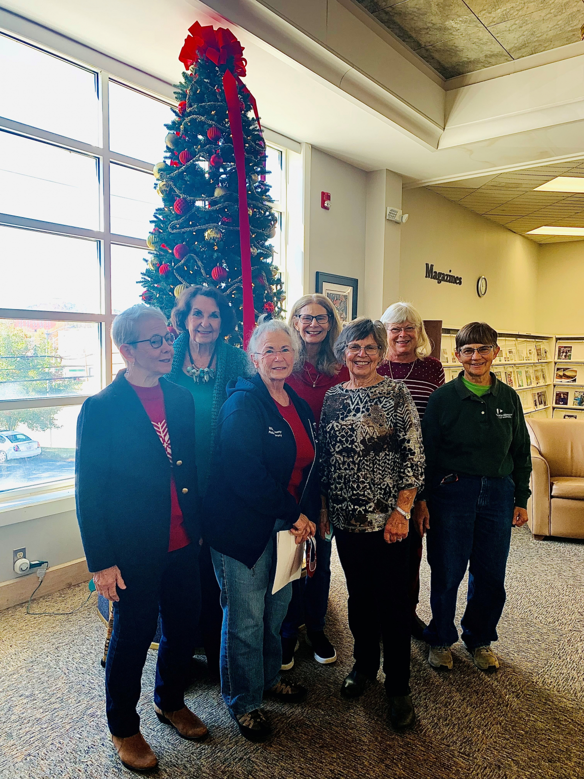 Tree decorated by members of the Apple Blossom Garden Club  Left to Right Back Row:  Bettye Hicks, Ann Phillips, Diane Stephens Left to Right Front Row:   Sandy Louzon, Joan Johnson, Fay Kennedy, Pam McCarrick